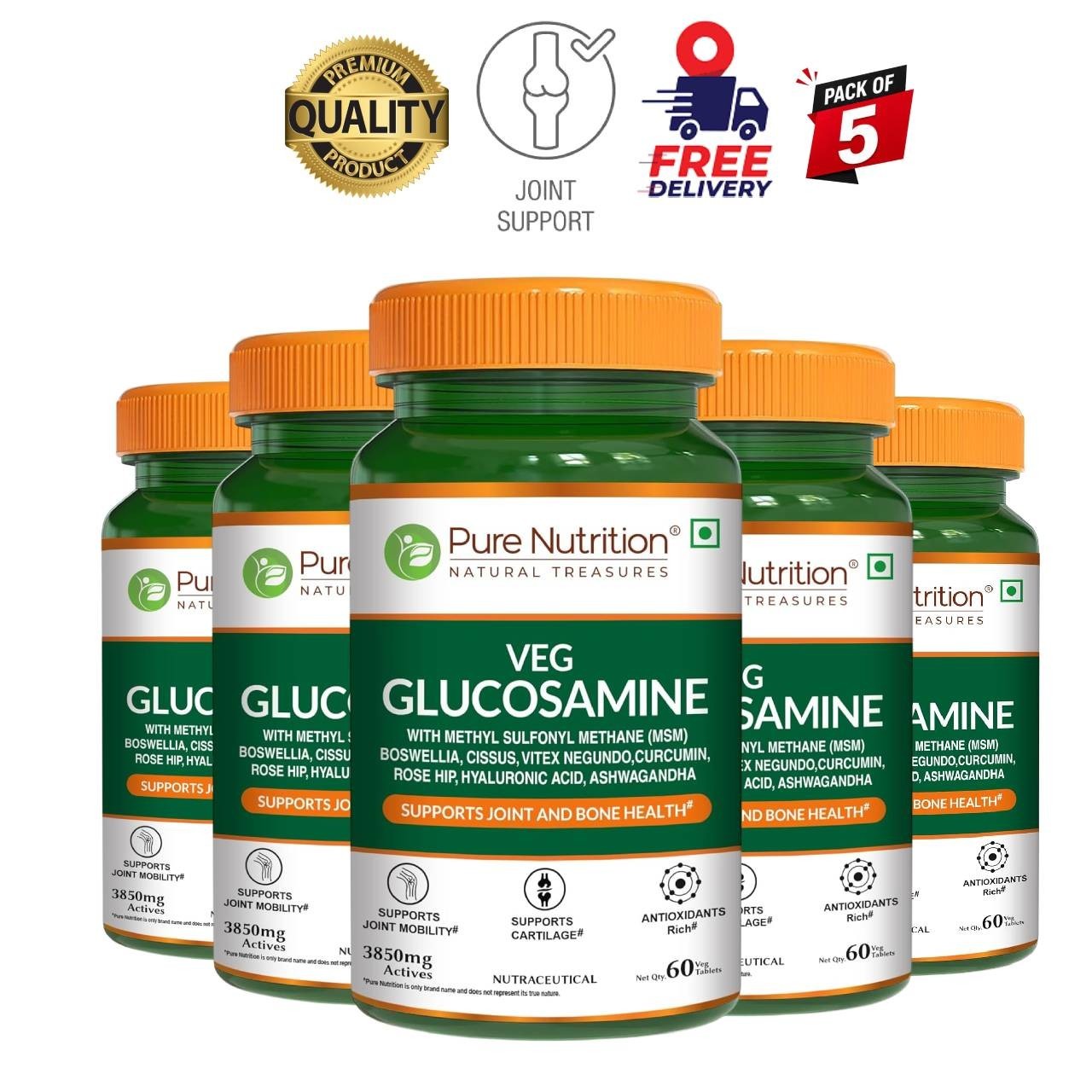 Pure Nutri.tion Glucosamine 60 Tabs Pack of 5 Support