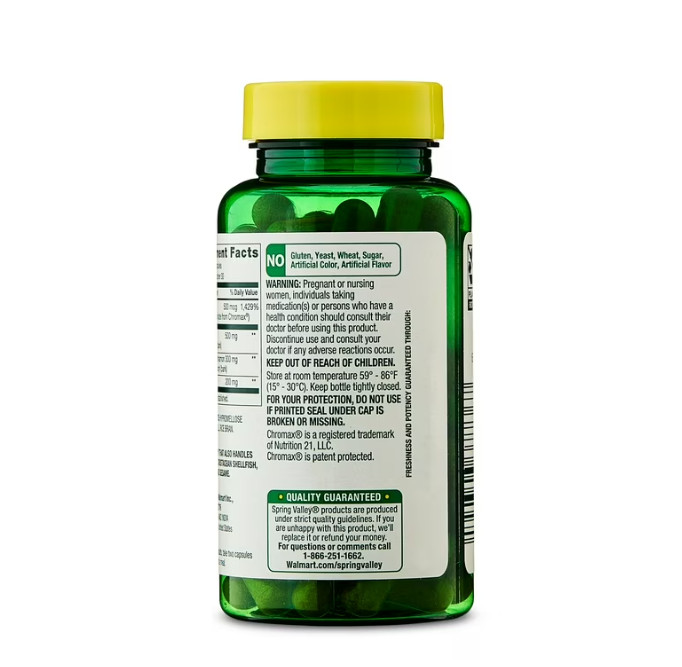 2 PACK Spring Valley Advanced Blood Sugar Chromium 500 mcg,60 VegetarianCapsules