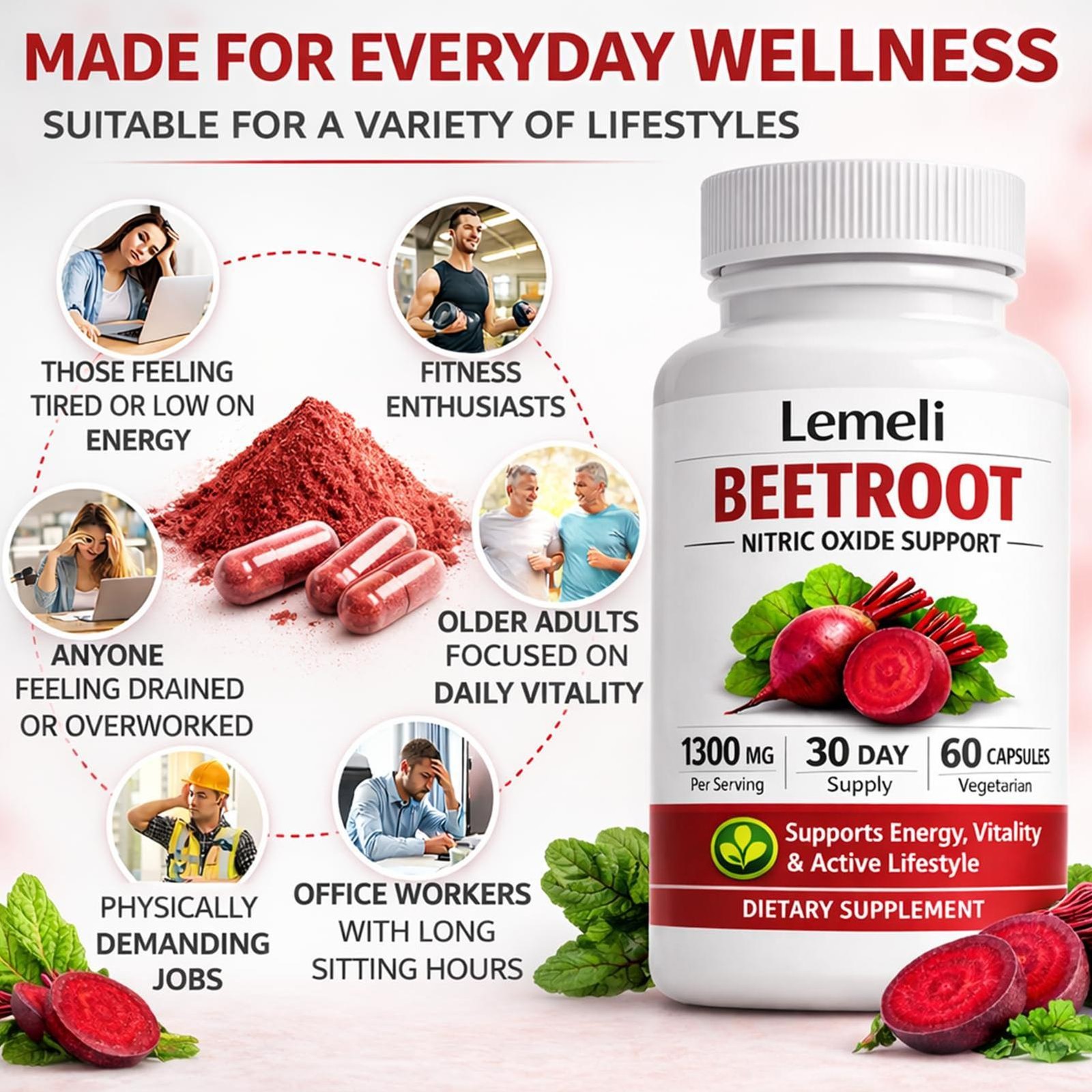 Capsules 1300mg, Lemeli Beet Root 60Capsules Supplement Extract Lemeli Beetroot