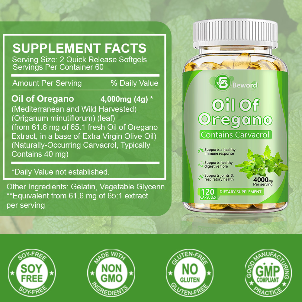 Oregano Oil 4000mg 120 Softgels Capsules Pills Contains Carvacrol Immue Support