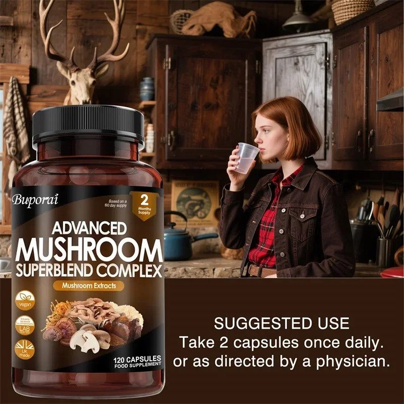 Mushroom Super Blend Complex 120pcs,Enhances Memory & Concentration,Brain Health