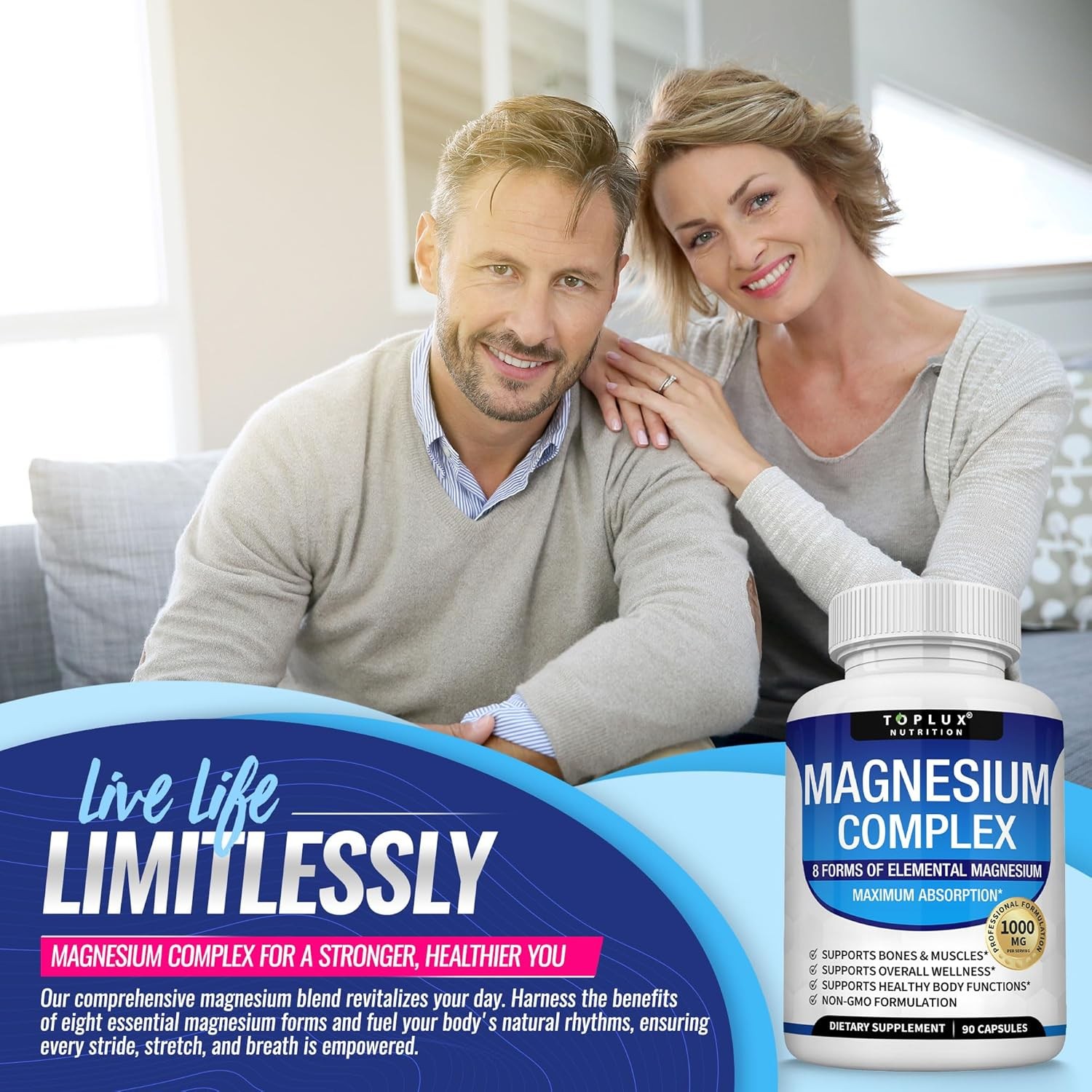 Complex Supplement 8 Elemental 1000mg-Magnesium Glycinate, Citrate, Malate