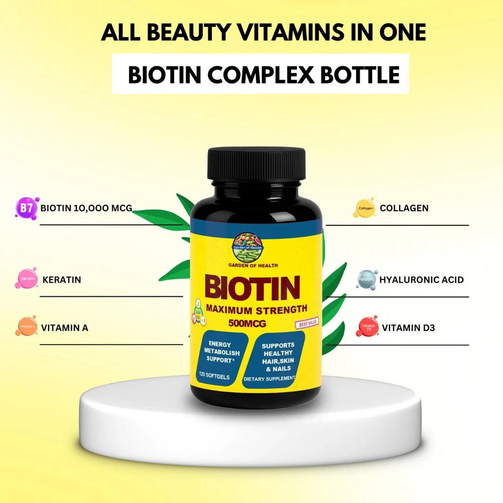 Biotin 500mcg Maximum Strength Hair Skin Nails Energy Support 120 Softgels