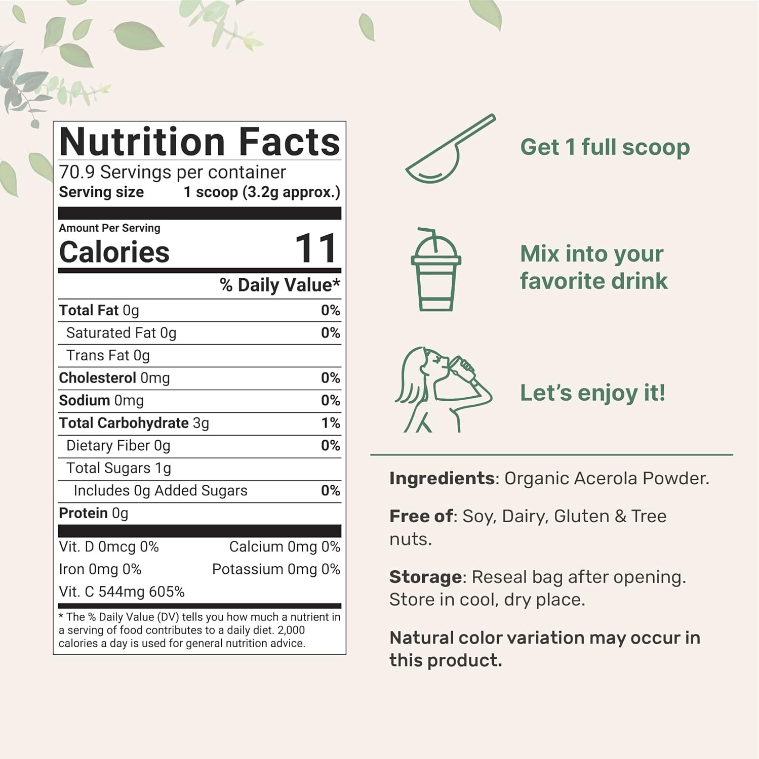 2 Pack of Pure USDA Organic Acerola Cherry Powder,Natural and Organic Vitamin C