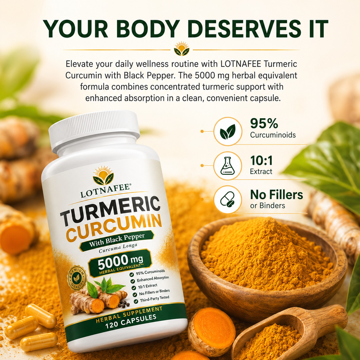 120Capsules Turmeric Curcumin 5000mg Herbal Extract with BioPerine by Lotnafee