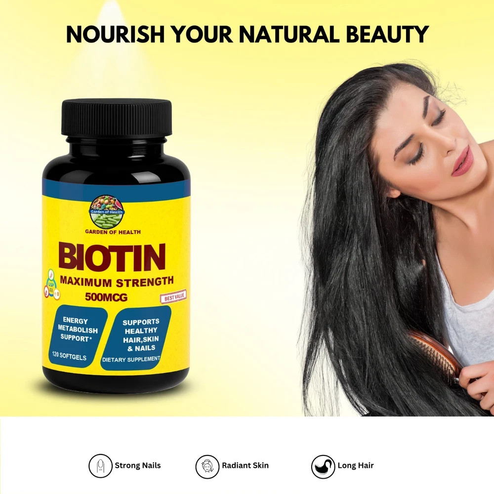 Biotin 500mcg Maximum Strength Hair Skin Nails Energy Support 120 Softgels