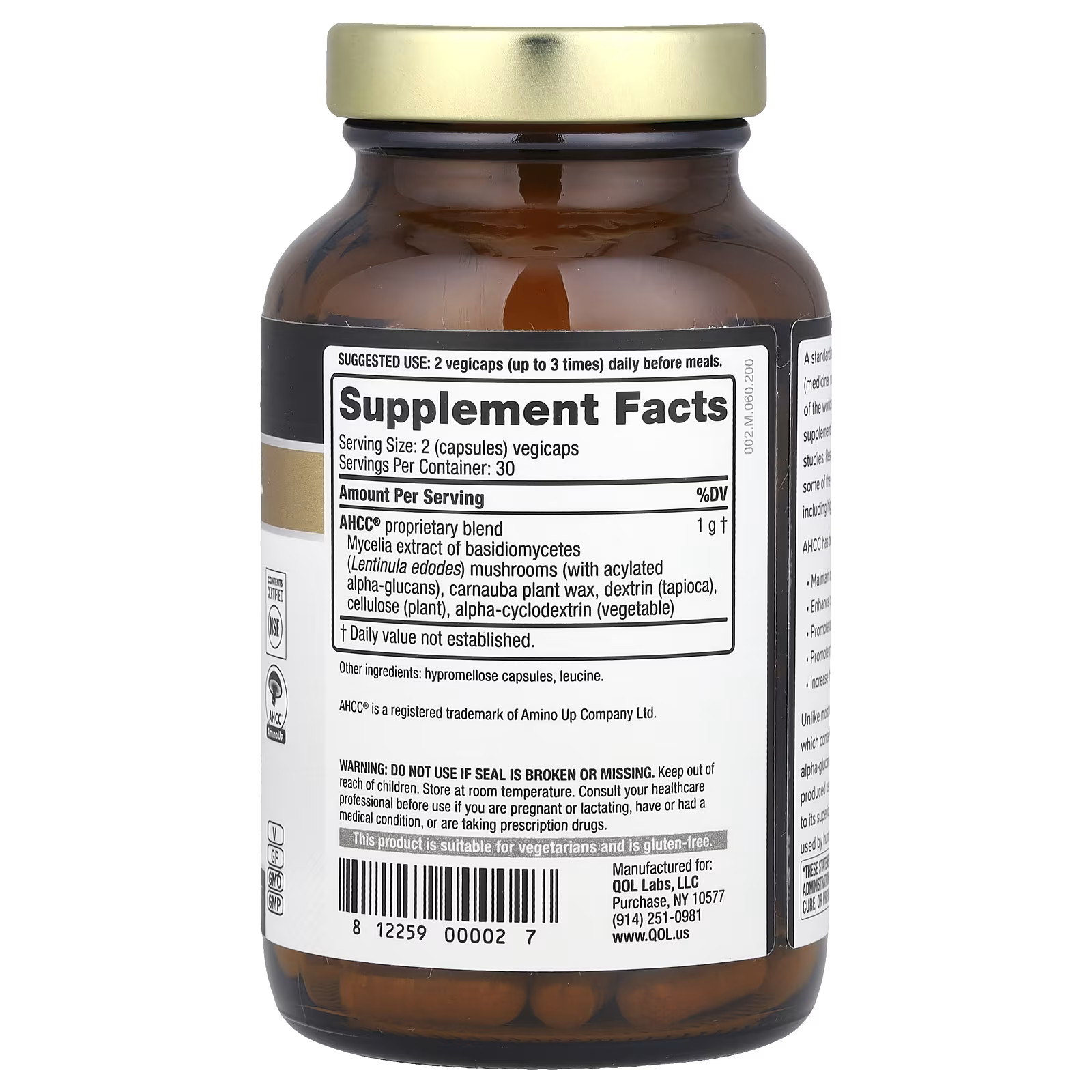 2 X Quality of Life, Kinoko� Gold AHCC�, 500 mg, 60 Vegicaps