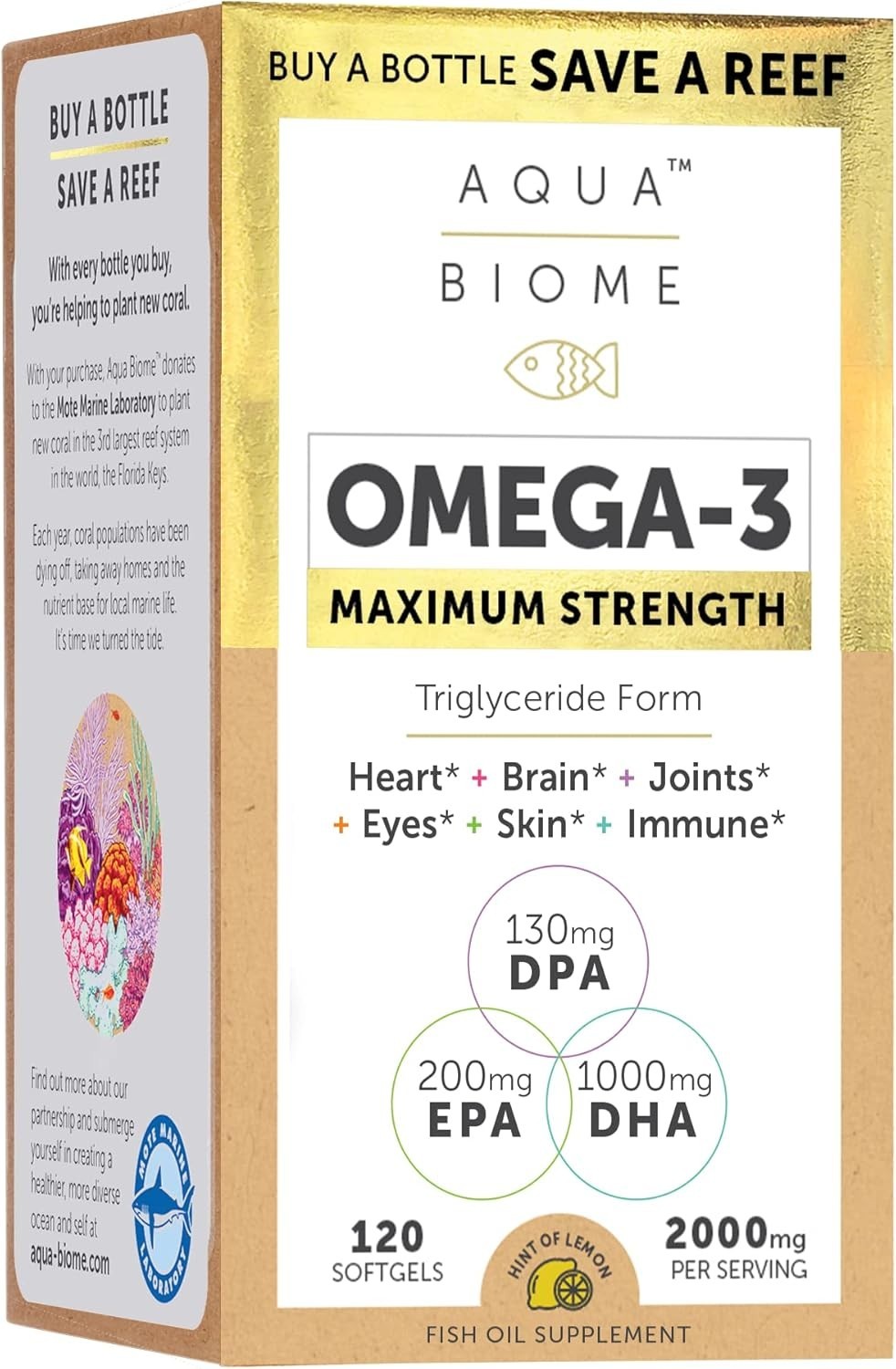 Enzymedica Aqua Biome Omega-3 Fish Oil Max Strength 120 Softgels