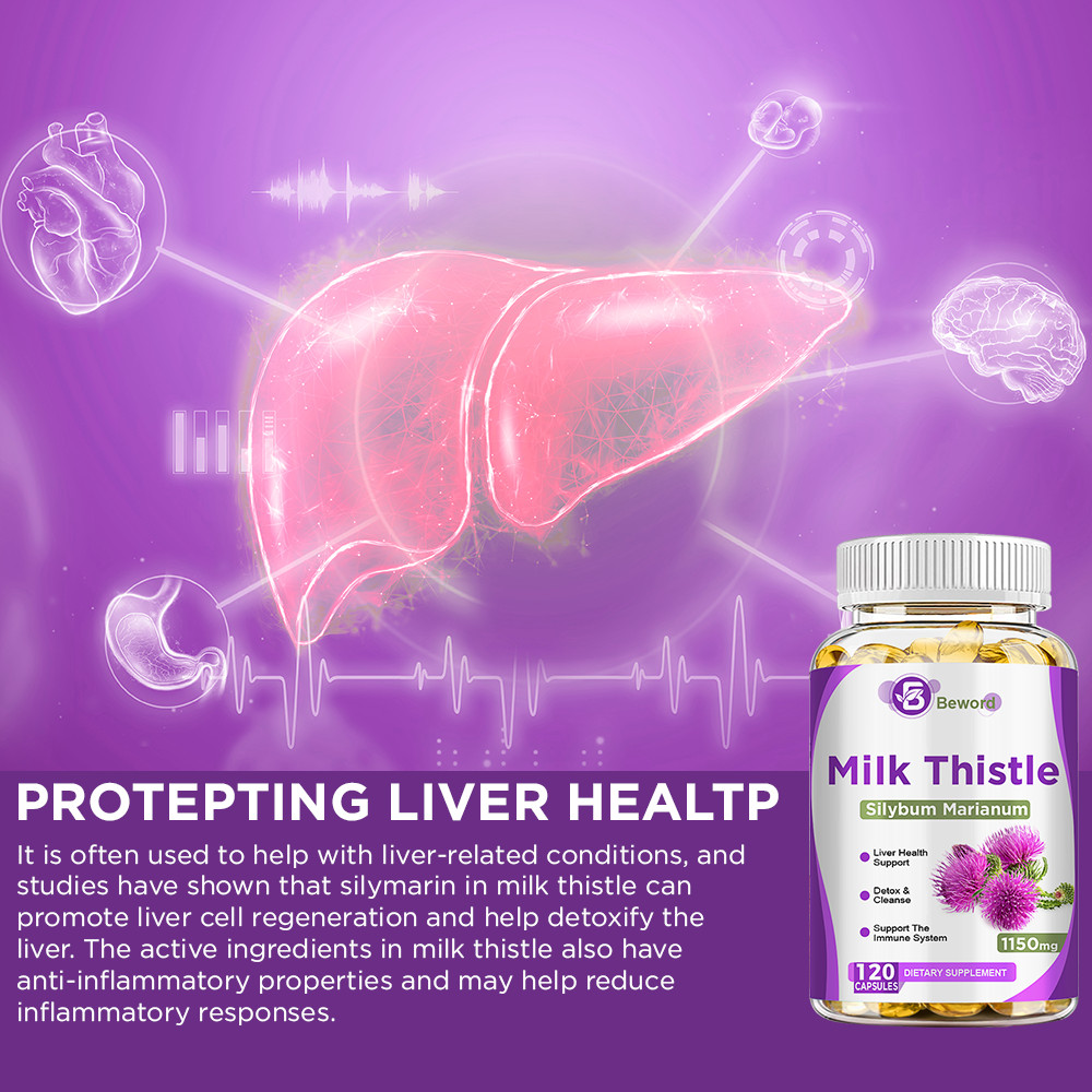 Milk Thistle Liver Cleanse Detox Herbal Liver Support Supplement 120 Capsules