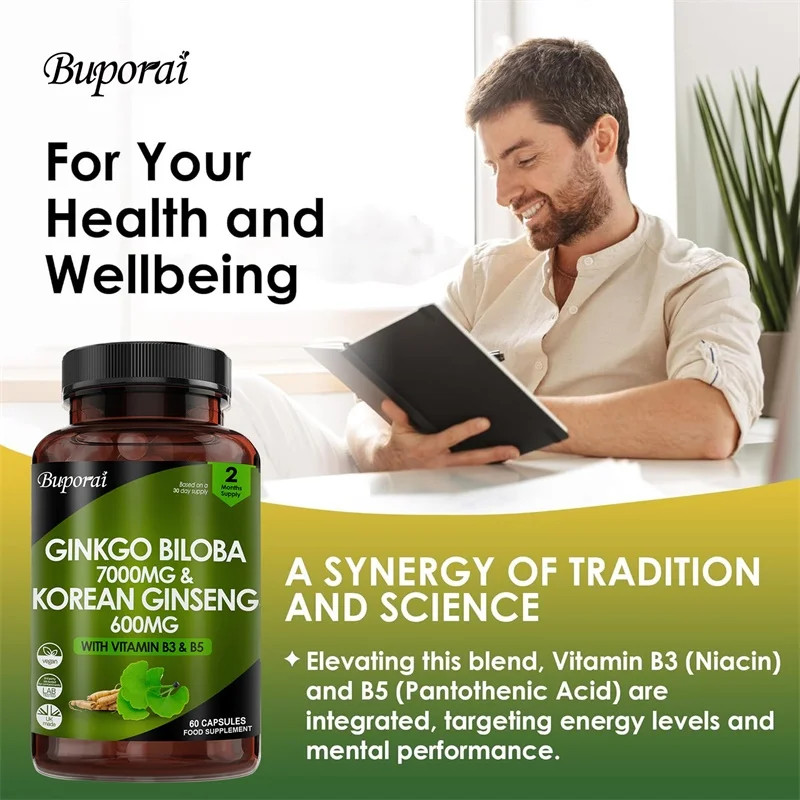 Ginkgo Biloba and Korean Ginseng 120pcs, Supports Memory and Brain Function