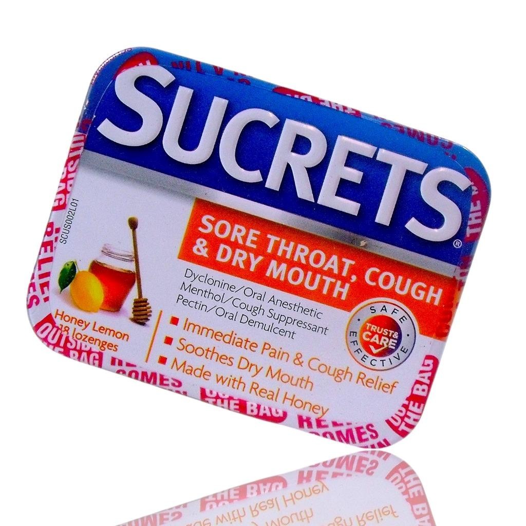 (6-Pack) SUCRETS Sore Throat, Cough Dry Mouth Lozenges Honey Lemon 18-Pc Tin