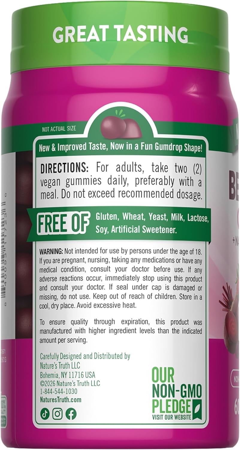 Beet Root Gummies | 60 Count | Superfood | Non-GMO | by Nature’s Truth