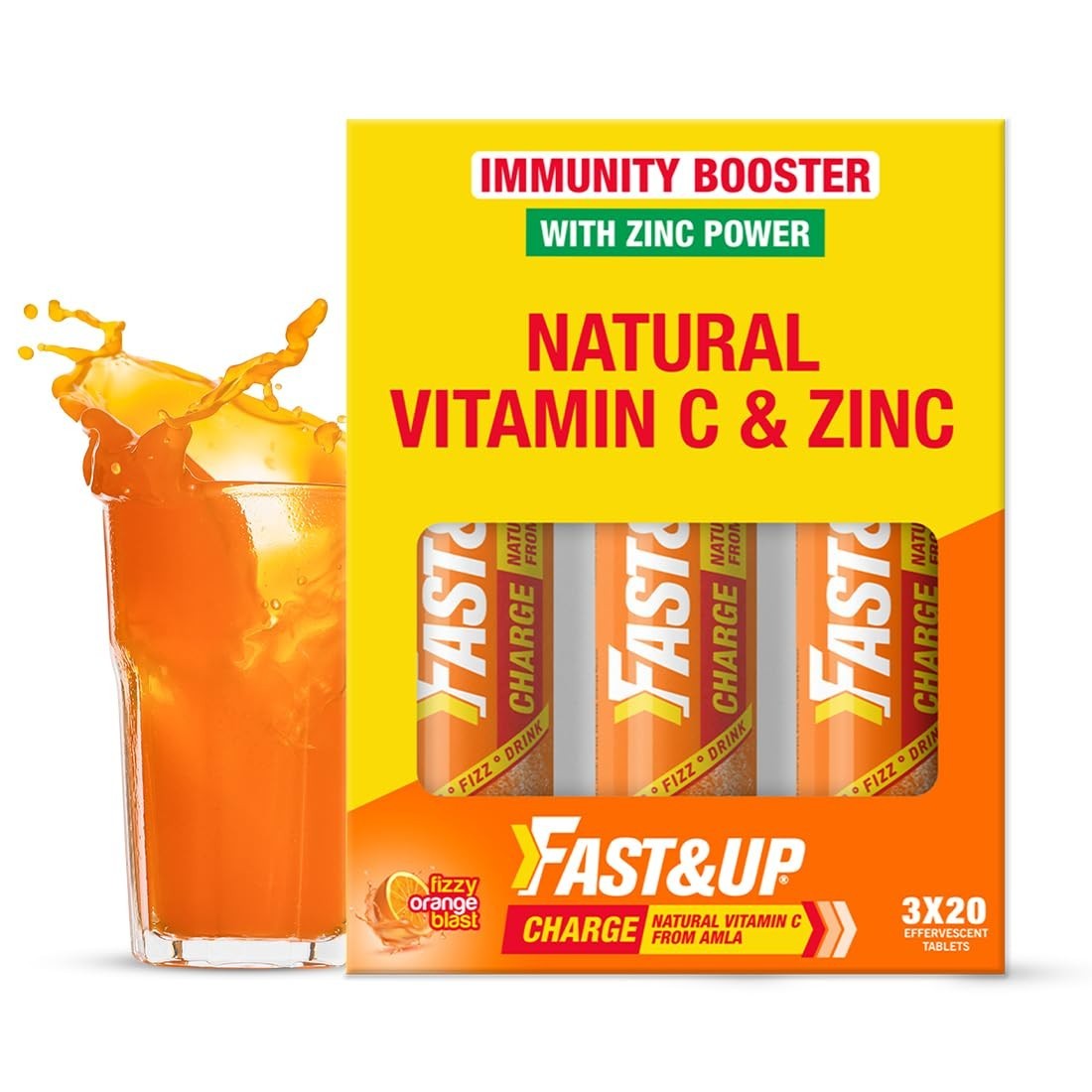 Fast&Up Charge Natural Vitamin C 60 Effervescent Tablets Amla & Zinc Orange