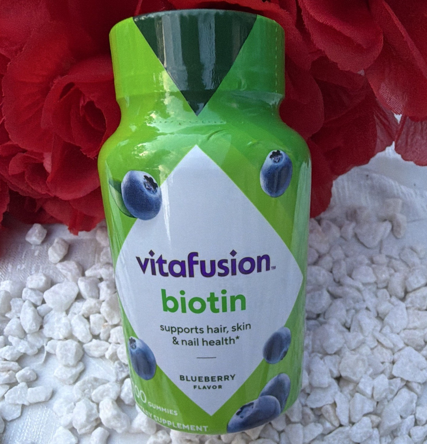 vitafusion Biotin 5000mcg Gummies 100ct Hair Skin Nails Blueberry, Gluten-Free