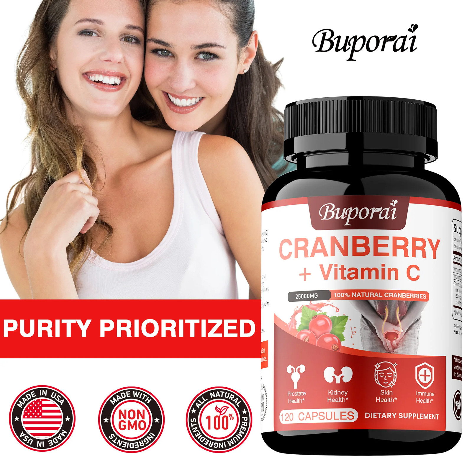 Cranberry + Vitamin C 120pcs – Prostate Health, Kidney Support, Antioxidant
