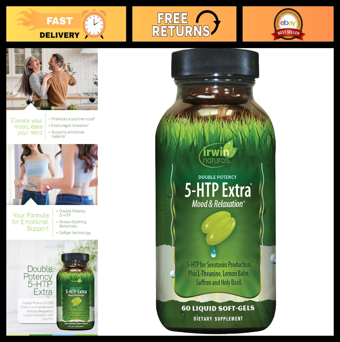 Double Potency 5-HTP Extra – Relaxation & Mood Support – 60 Liquid Soft-Gels
