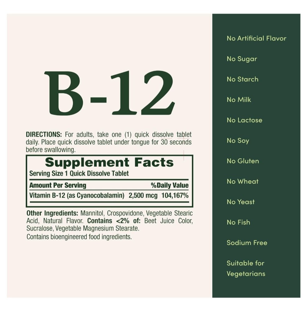Nature’s Bounty Vitamin B12 2500mcg Energy Support Cherry 75 Quick Dissolve Tabs