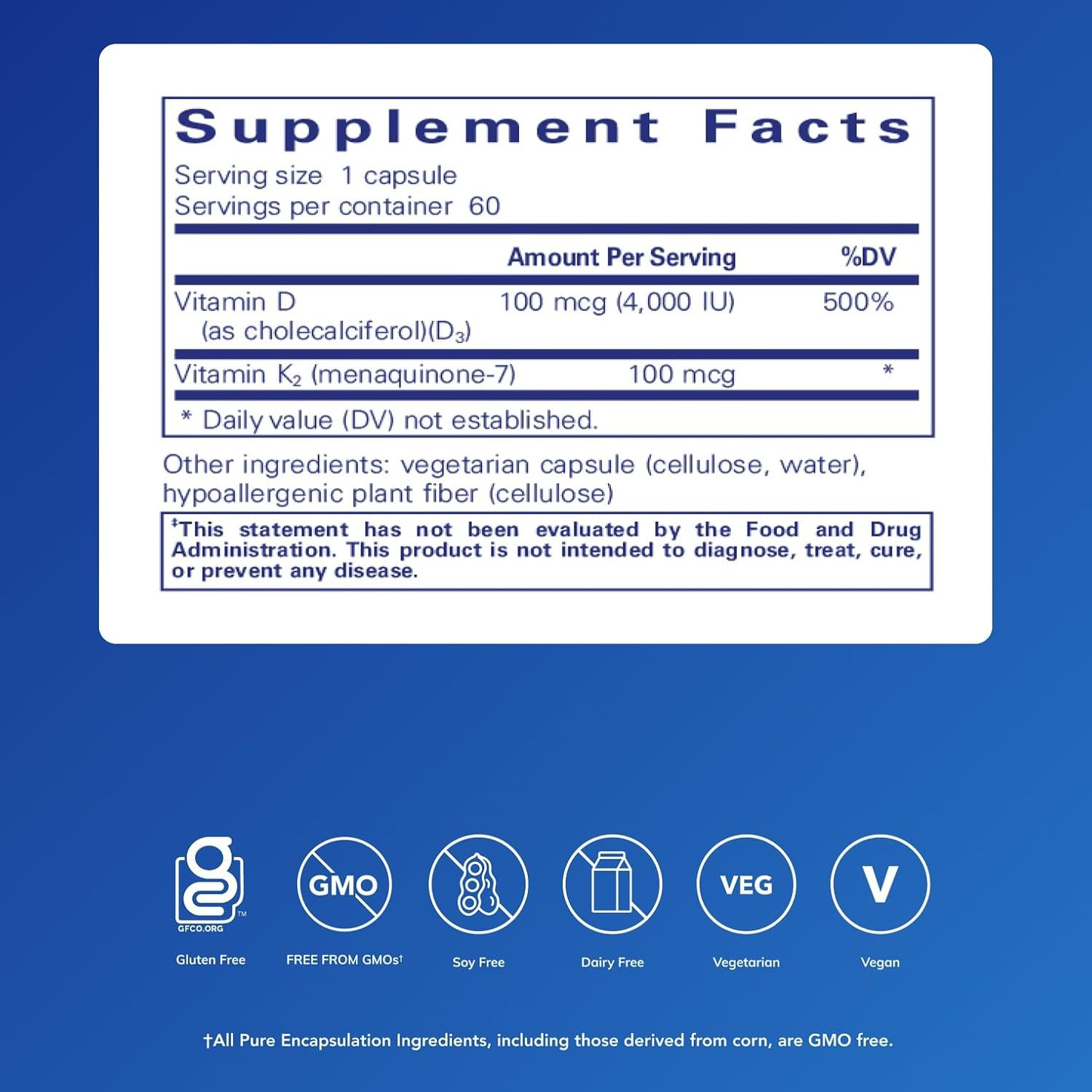 Pure Encapsulations Vitamin D3 K2 Bone & Immune Support 60 Capsules