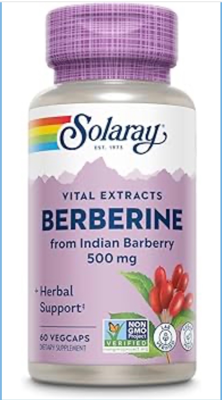 Berberine from Indian Barberry 500mg per capsule 60count New