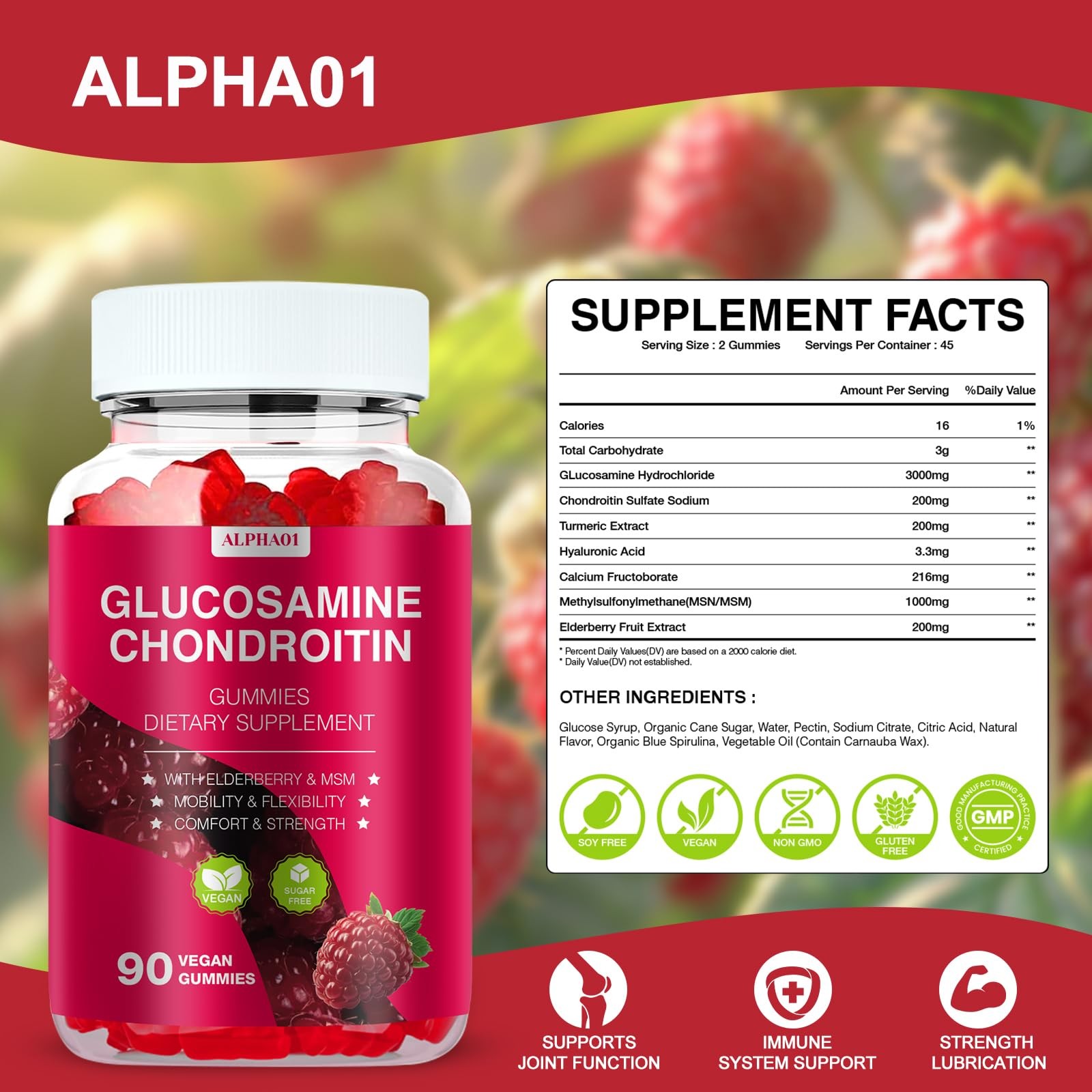Glucosamine Chondroitin Gummies – 3000MG Extra Strength 90 Count (Pack of 1)