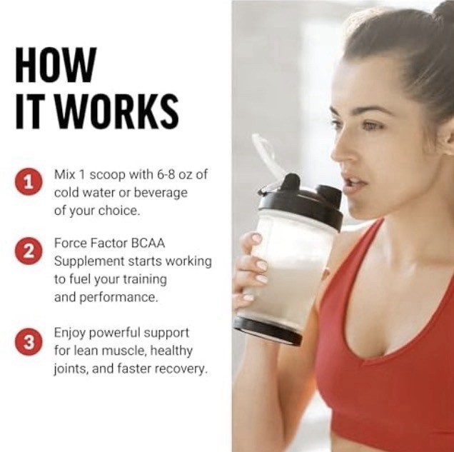Force Factor BCAA Powder Cherry Lemonade 30 Servings 5g Dose Made in USA