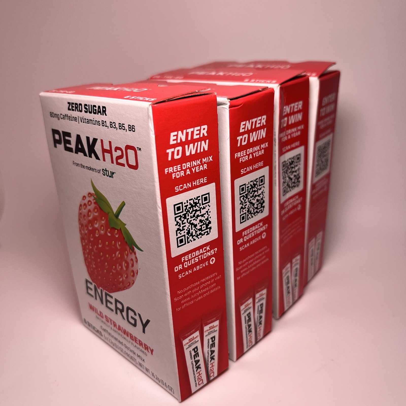 Stur PEAK H2O Energy Wild Strawberry w/ Caffeine 0.1 oz BB 4/27 NEW Lot of 24