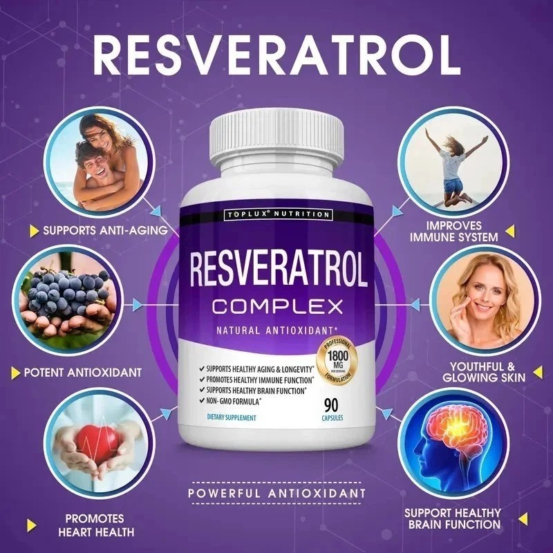 3PCS Resveratrol Supplement 1800mg Natural Antioxidant Premium