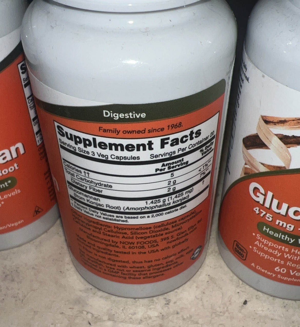 3 Pack NOW Glucomannan 475 mg 60 Veg Capsules Weight Loss Management Exp 8/26