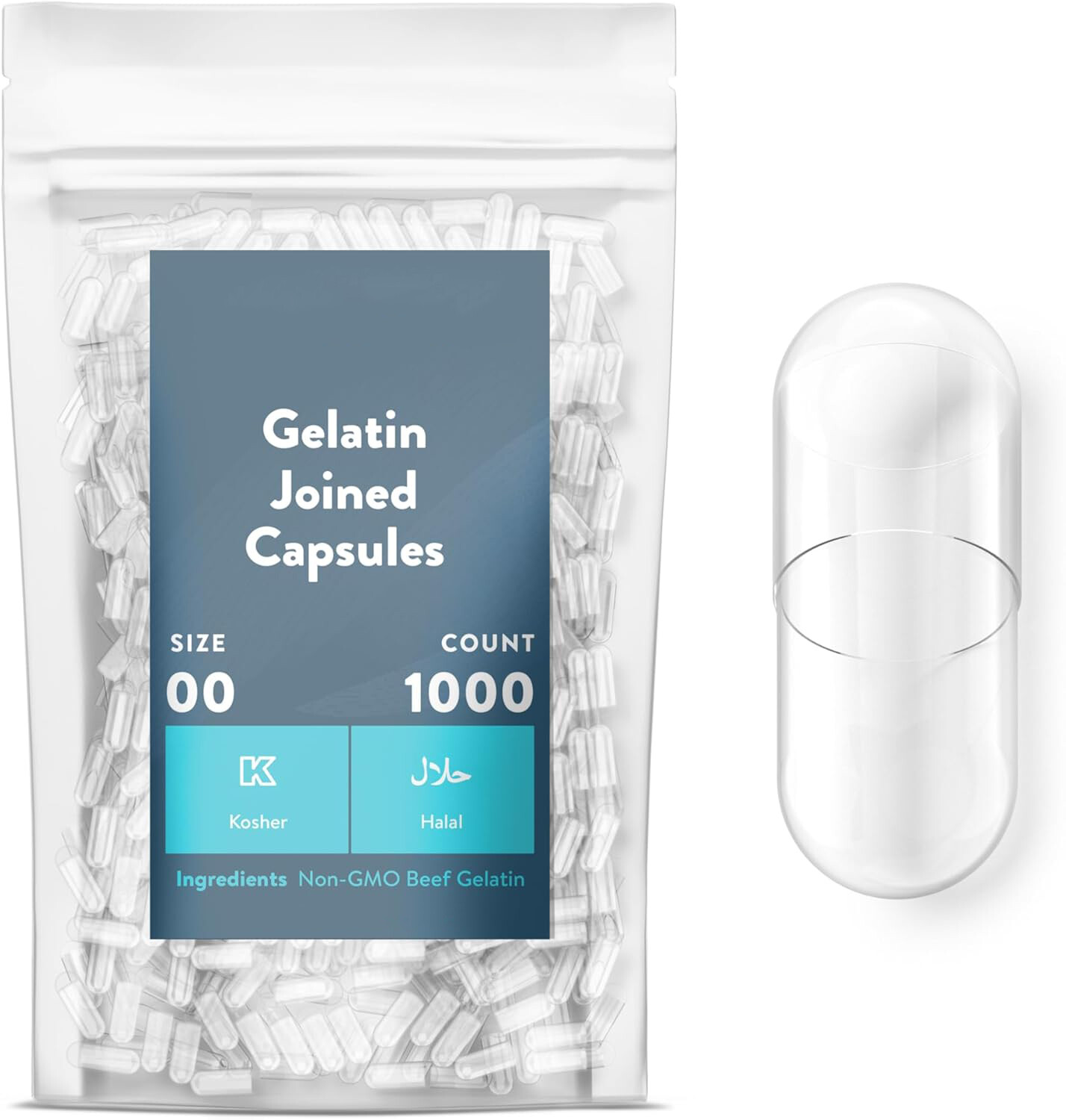 Size 00 Clear Empty Gelatin Pill Capsules Kosher Gel Caps Gluten-Free 1000 count