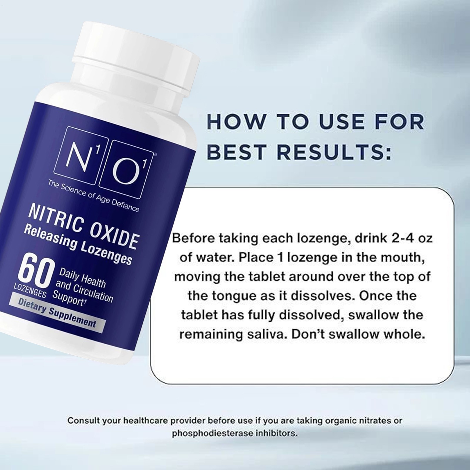 N1O1 Nitric Oxide Daily Lozenges 60 Count, Dietary Supplement