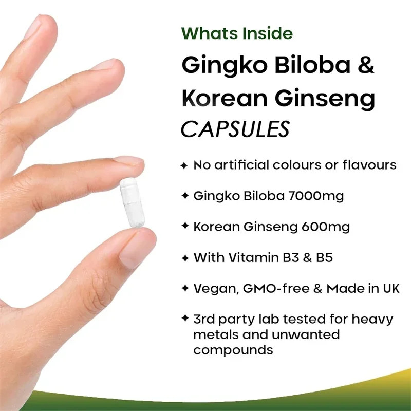 Ginkgo Biloba and Korean Ginseng 120pcs, Supports Memory and Brain Function