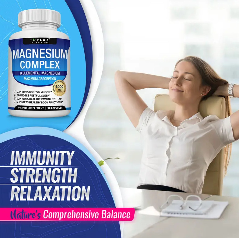 Advanced 8 Toplux Nutrition Complex Mag 1000mg Supports 4X Elemental Magnesium