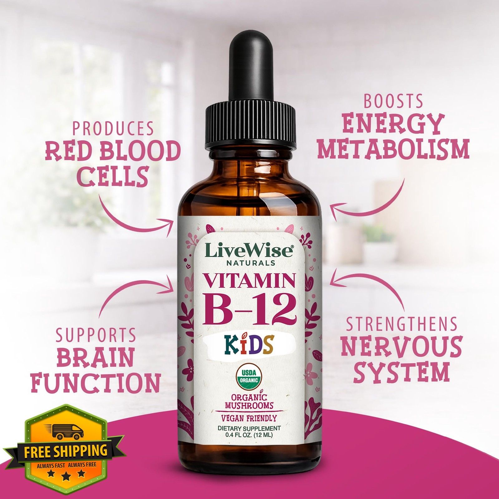 Live Wise Naturals B12 Liquid Drops Unflavored 0.4oz