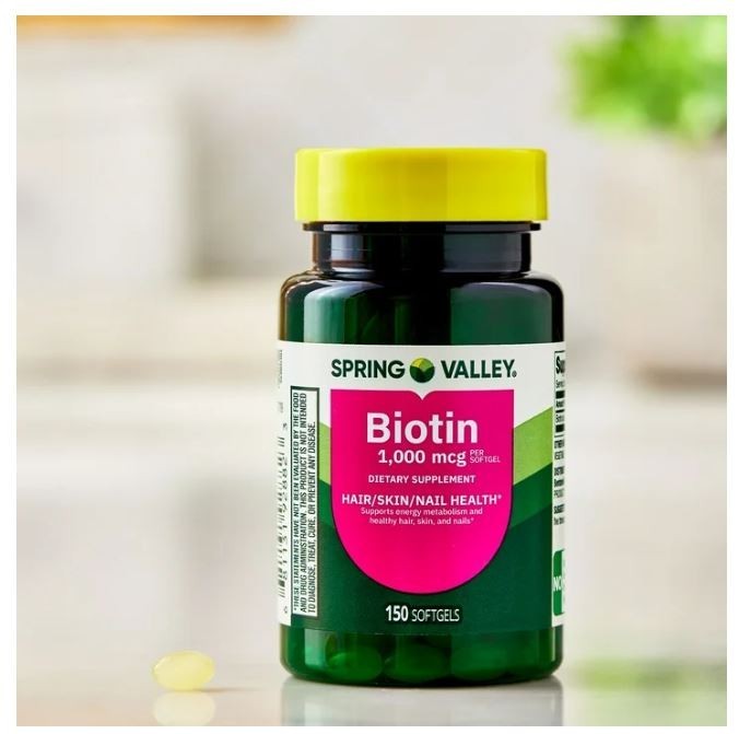 2 pack Spring Valley Biotin Dietary Supplement Softgels for Hair/Skin/Nails He