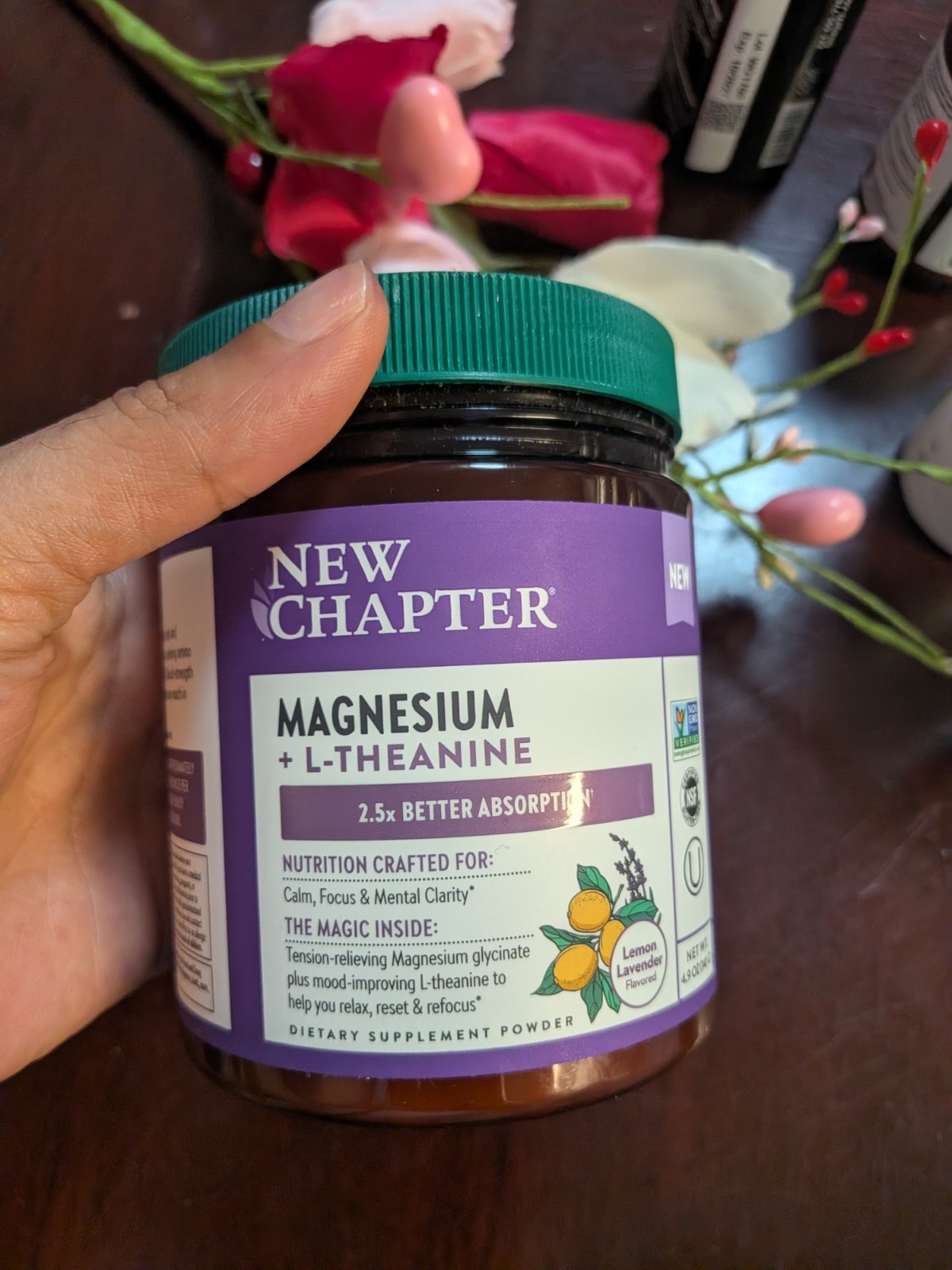 New Chapter Magnesium + L-Theanine Powder Lemon Lavender 4.9 oz Calm Focus Vegan