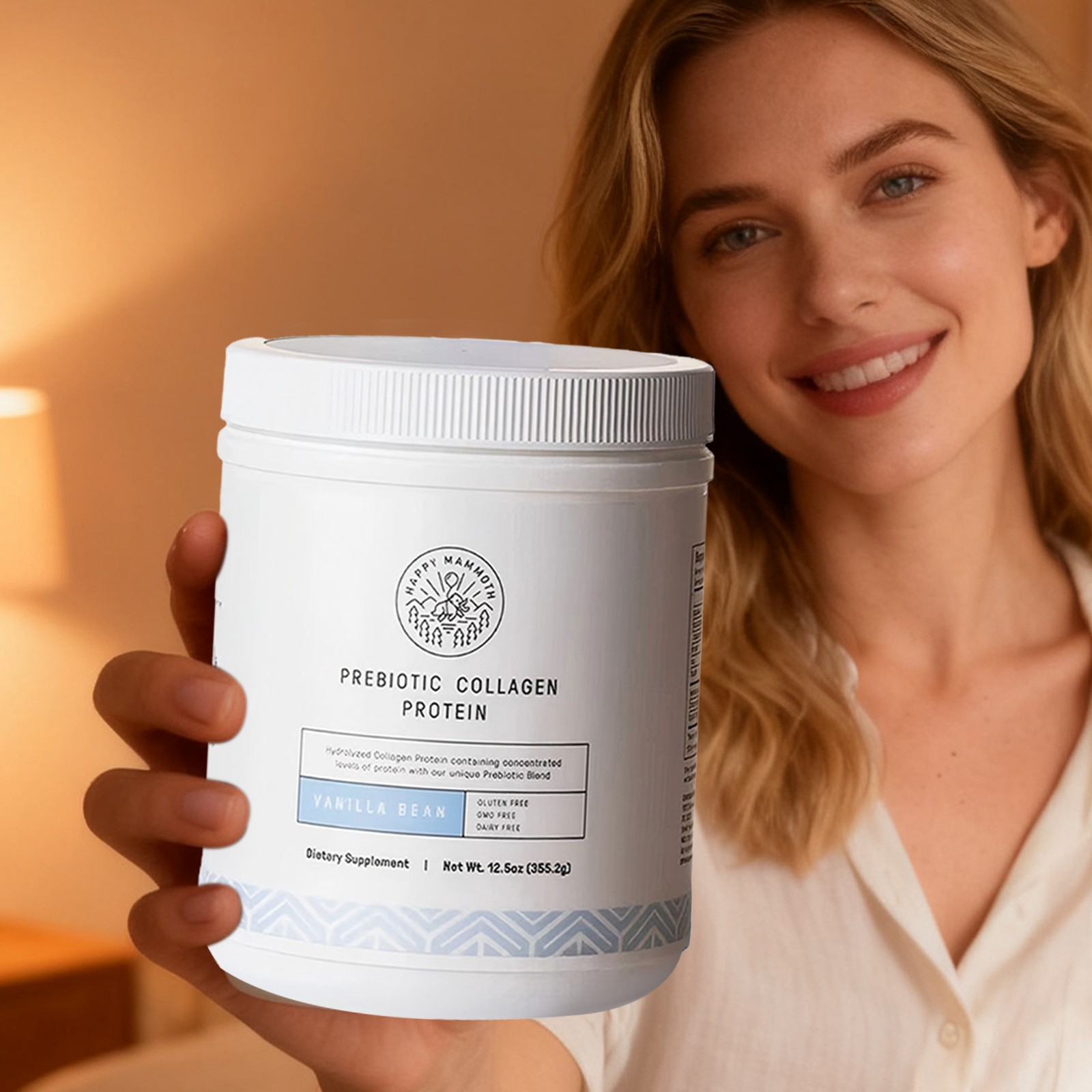 Happy Mammoth Collagen Prebiotic FREE Vanilla Bean 360g Protein Shipping-