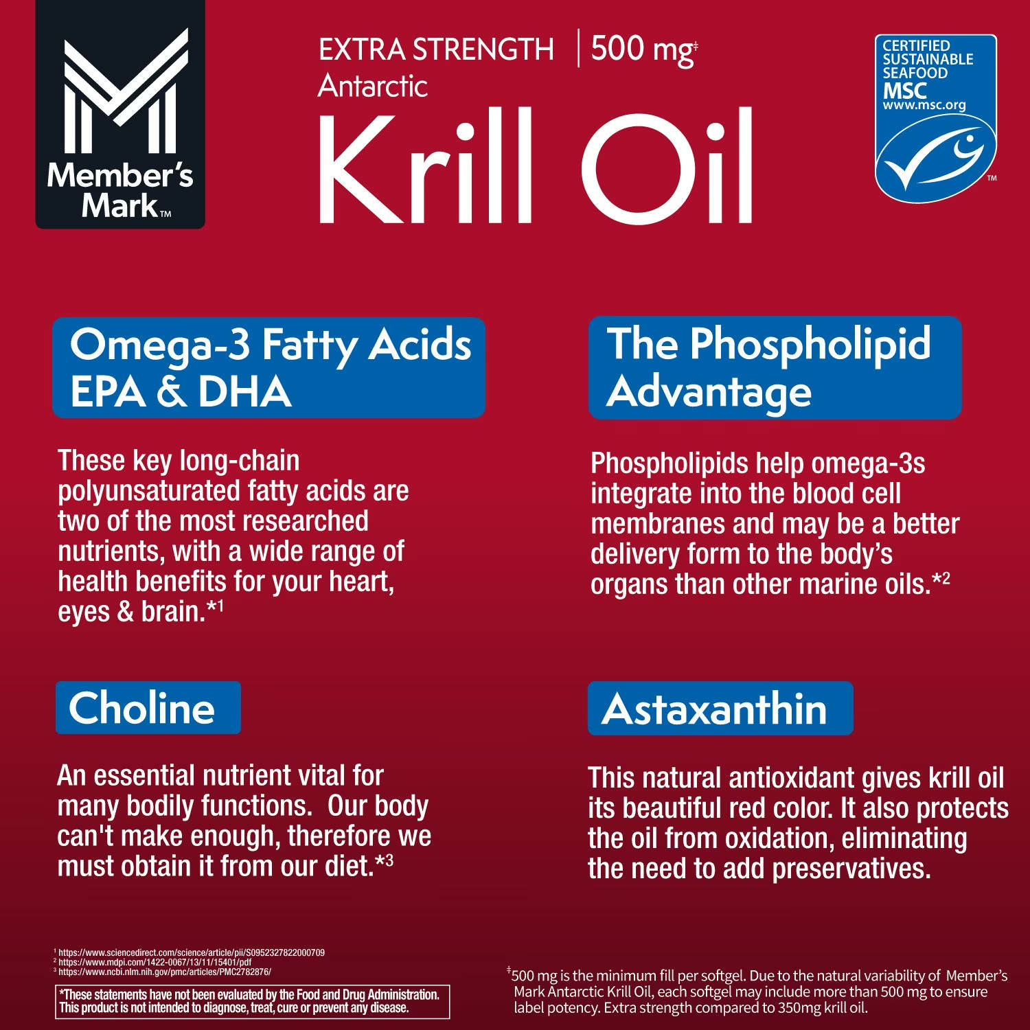 Member’s Mark Extra-Strength Antarctic Pure Omega-3 Krill Oil, 500 mg, 160 ct.