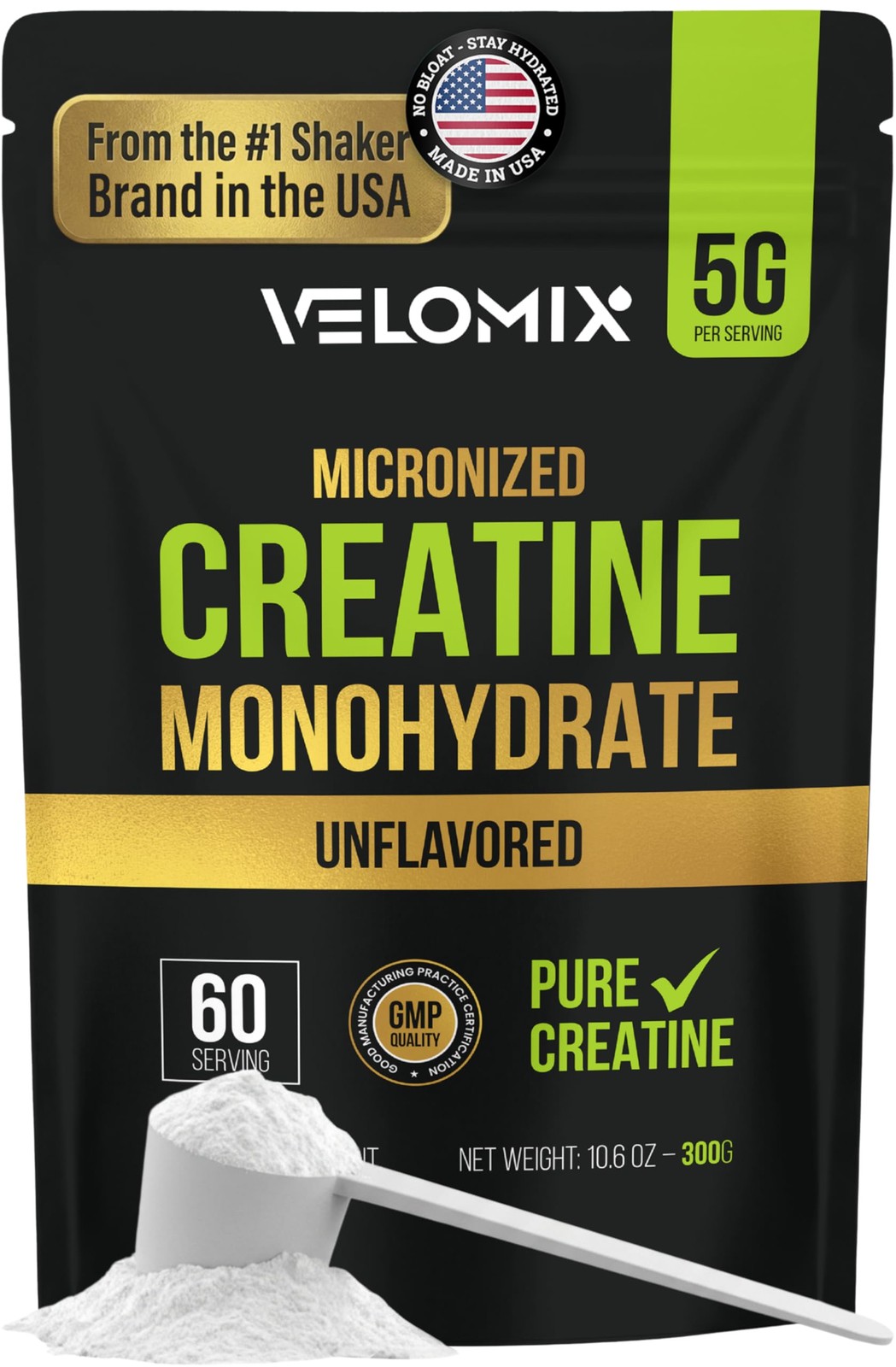 VELOMIX Micronized Creatine Monohydrate 10.6 Ounce (Pack of 1), 60 Servings