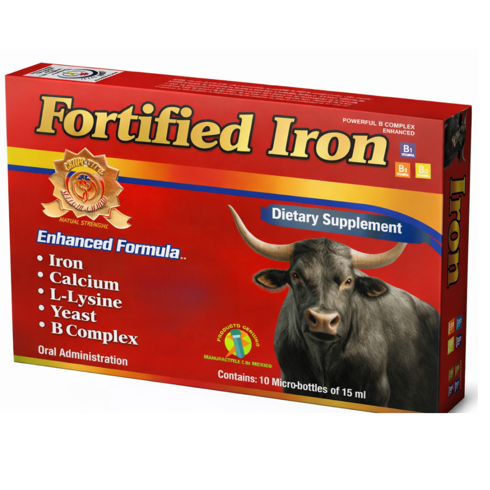 Hierro Vitaminado, Iron Liquid Dietary Supplement 10 x 15ml Ampolletas