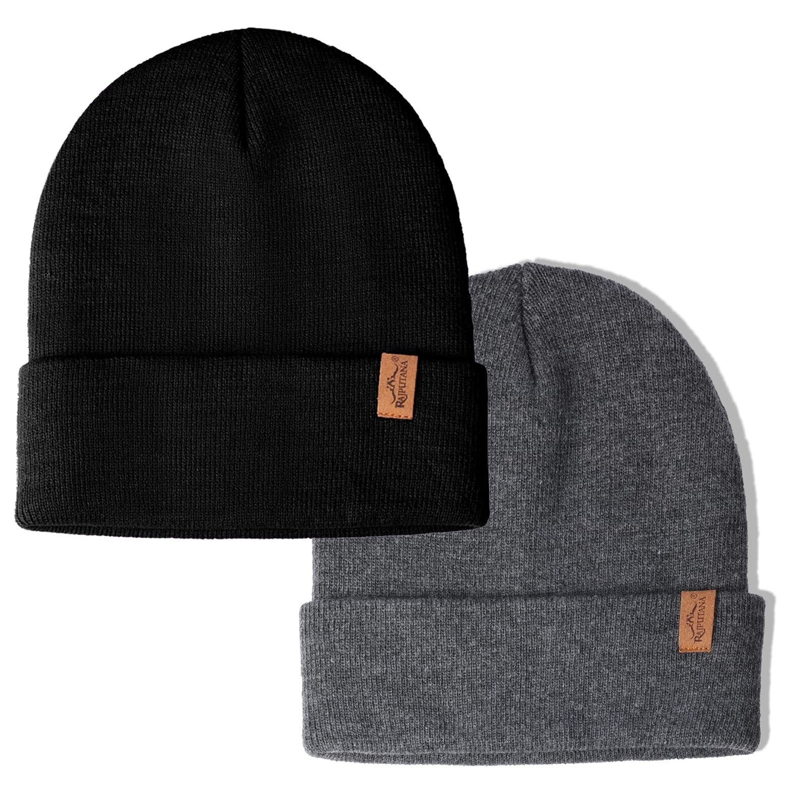 Rajputana 1 & 2 Packs Unisex Knit Winter Beanie Hats Cap Set for Men and Women