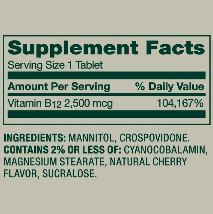 Spring Valley Vitamin B12 Quick-Dissolve Tablets 2500 mcg – Cherry – 60 Count