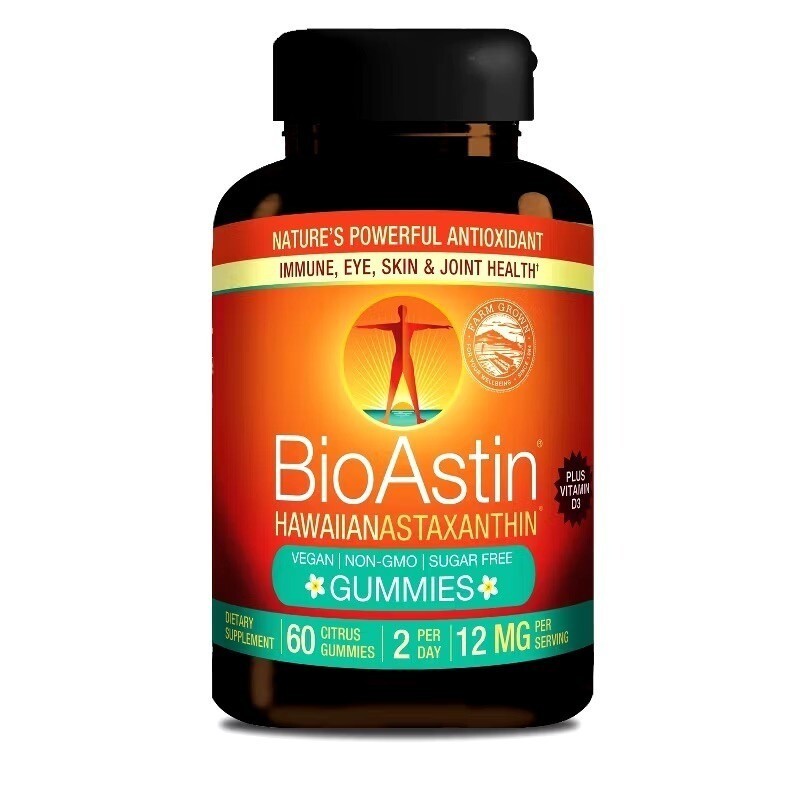 BioAstin Hawaiian Astaxanthin Gummies 12mg 60 Count Antioxidant Immune Skin Eye