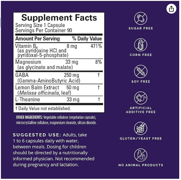 Brain MD GABA Calming Support 90 Vegan Capsules Best By 05/2027