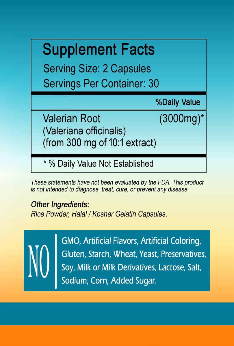 Valerian Root Capsules 3000mg serving – Gluten Free