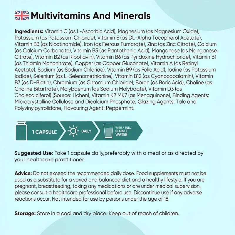 Multivitamins and Minerals 120pcs, Bone Health,Promote Red Blood Cell Production