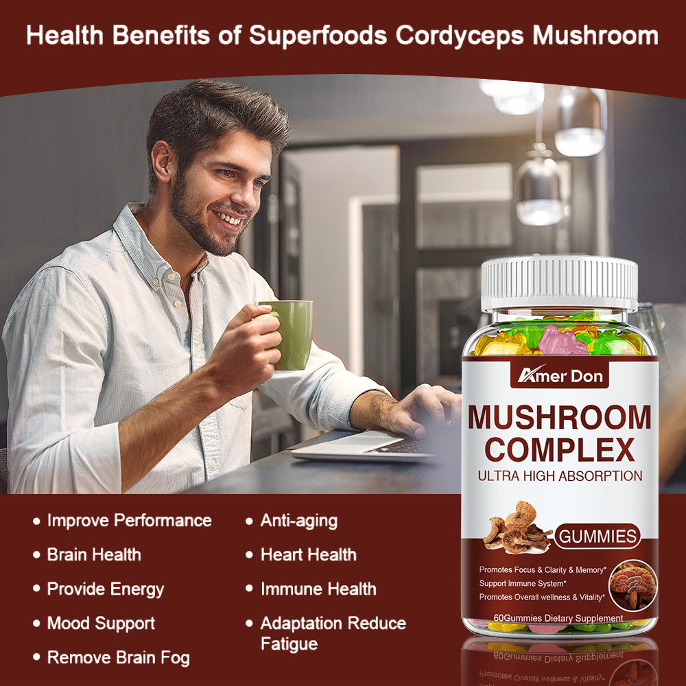 Mushroom Extract Complex Gummies Lions Mane Chaga Reishi Focus Memory Immunity