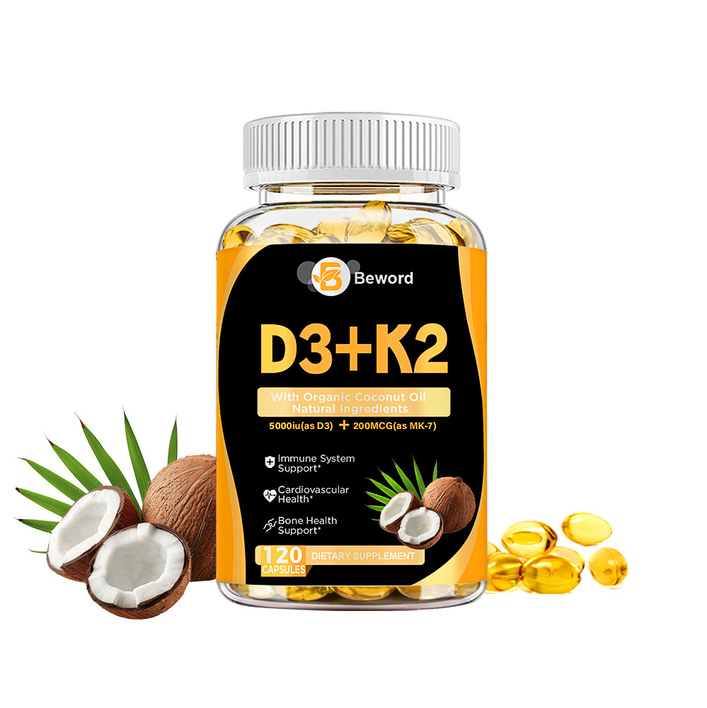 Vitamin D3 + K2 5000iu Plant-Based D3 + 200mcg Vitamin K2 as MK-7 – 120 Softgels
