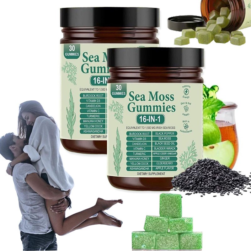 16 in 1 Sea Organic Moss Gummy | Irishmoss Extract 6000Mg | Green Apple Flavor.
