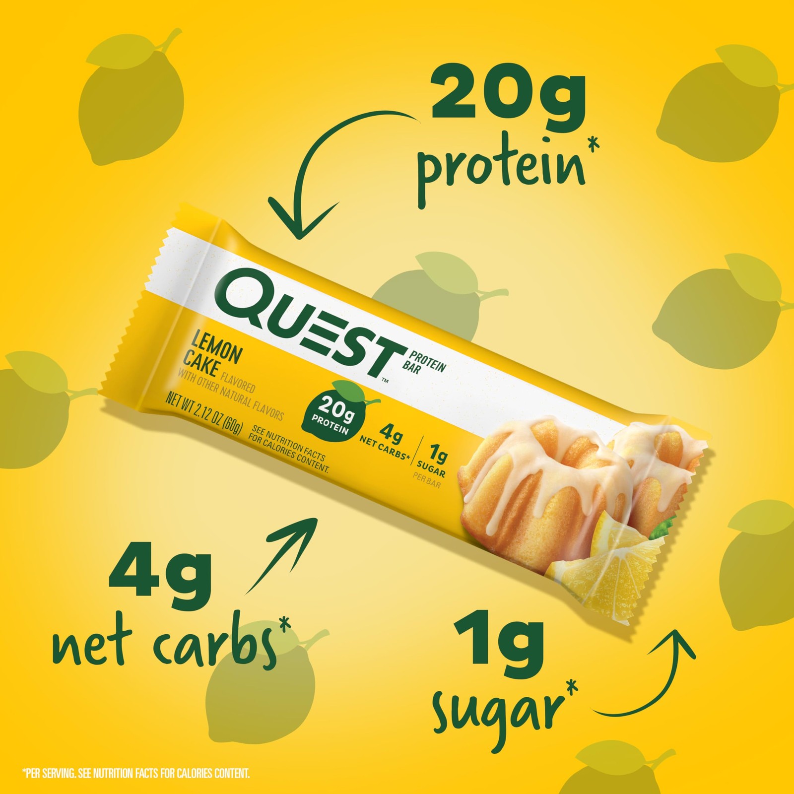 Quest Nutrition Lemon Cake Protein Bars 20g Protein Low Carb Gluten Free Keto