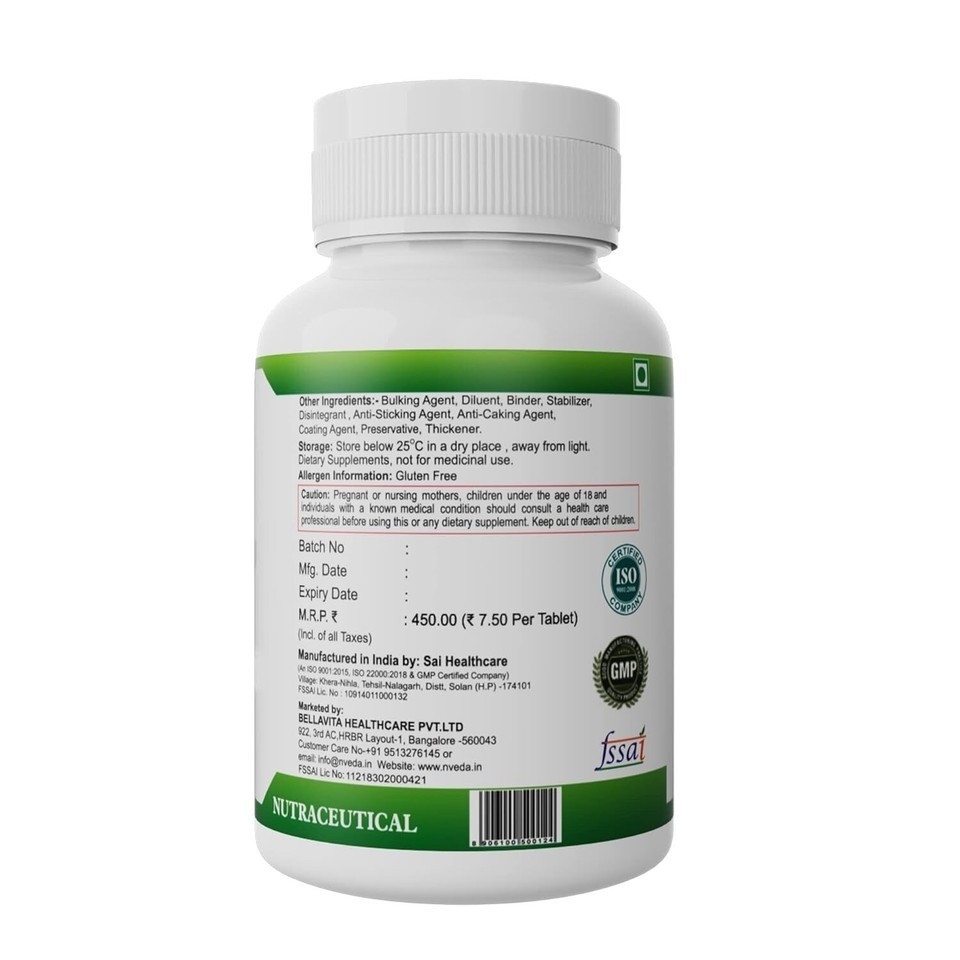 2 X Nveda Calcium Supplement 1,000 mg with Vitamin D & Magnesium & Zinc 60 Tabs